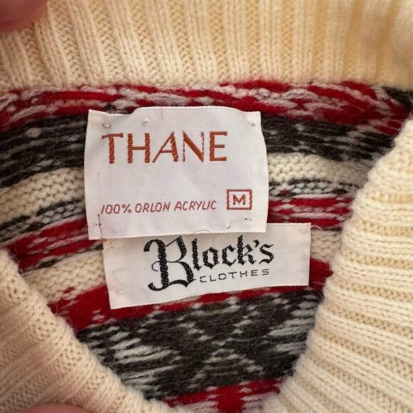 Thane Vintage Knit Crewneck Sweater Size M 100% Orlon Acrylic Snowflake Pattern - Picture 3 of 7